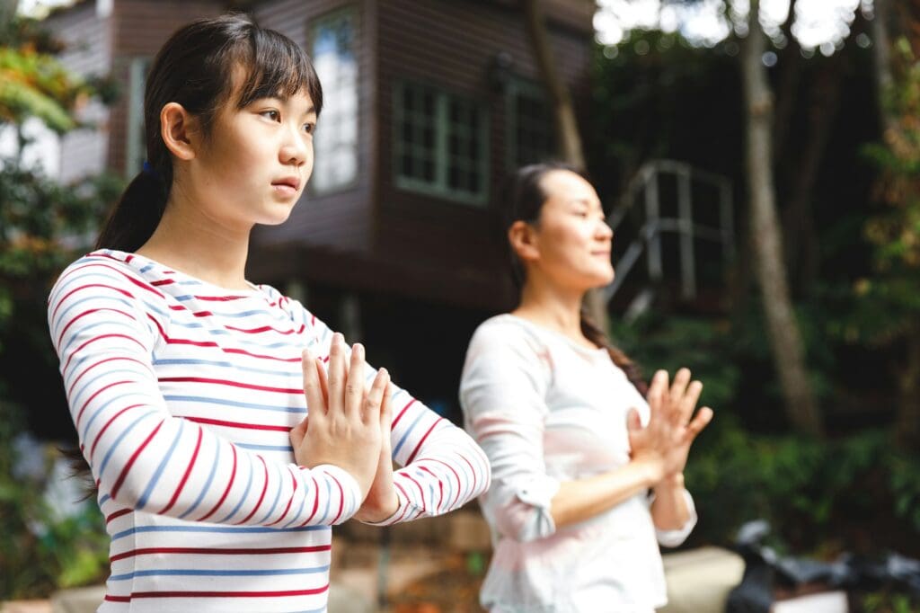 exercising outdoors and practicing tai chi