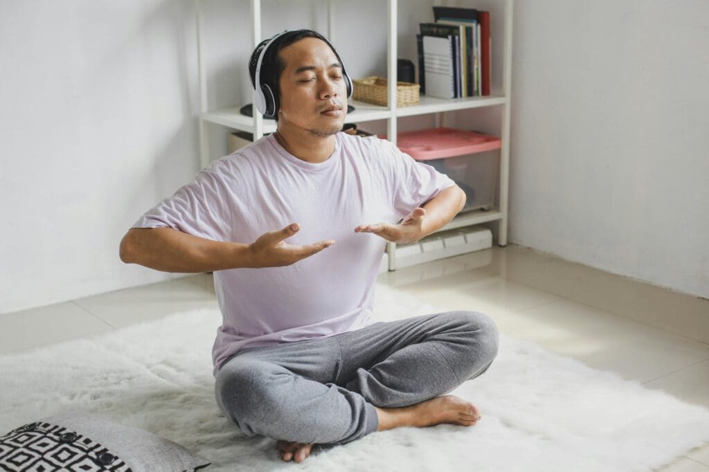 Man doing breathing exercises